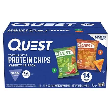 Quest Tortilla Style 18-20g Protein Chip Variety Pack, Chili Lime and Nacho Cheese 14 ct.
