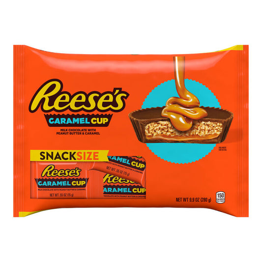 REESE'S Caramel Milk Chocolate Snack Size Peanut Butter Cups, Candy Bag, 9.9 oz